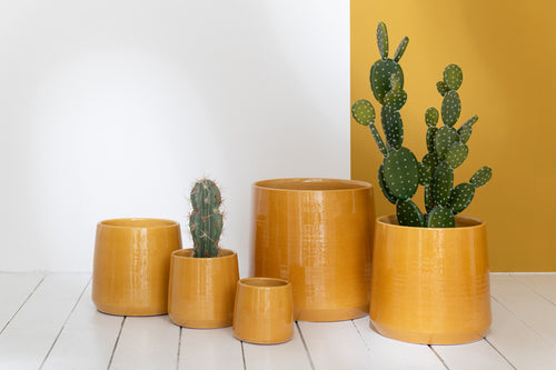 J-Line bloempot Rond - keramiek - oker - small - 2 stuks -  Ø 17 cm