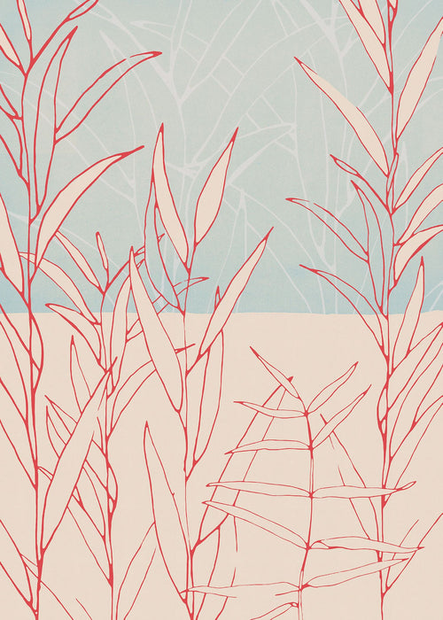 Sanders & Sanders fotobehang getekende bladeren rood, roze en lichtblauw - 200 x 280 cm - 611975