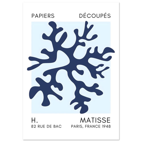 Artfulprints Poster met Lijst Matisse – Dreamy coral flower navy blue I   - 30x40 cm - Blauw