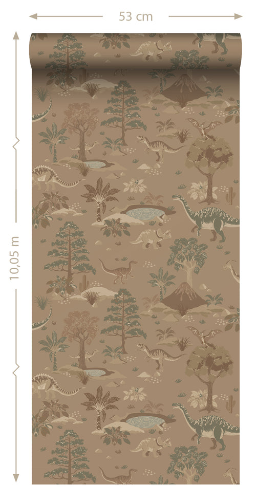 ESTAhome behang dinosaurussen bruin en groen - 50 x 900 cm - 131660 - vtwonen shop