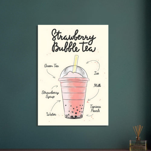 Artfulprints  Strawberry Bubble Tea – Ingrediënten   poster 30x40 cm