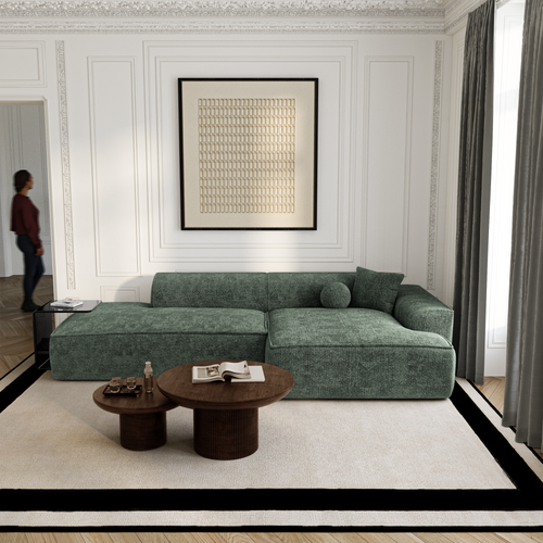 Premium Interiors - Rechthoekige hoekbank HANA - fluweel weefsel olijfgroen 260cm