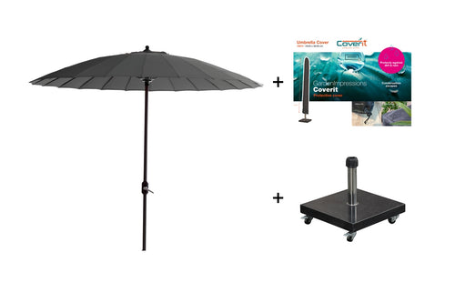 Set ronde Manilla parasol - met voet en hoes - 250 cm - Donkergrijs