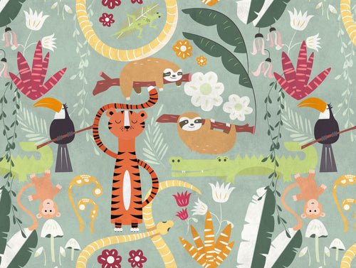 One Wall one Role fotobehang dieren meerkleurig, oranje, groen, geel en rood - 371 x 280 cm - AS-383031 - vtwonen shop