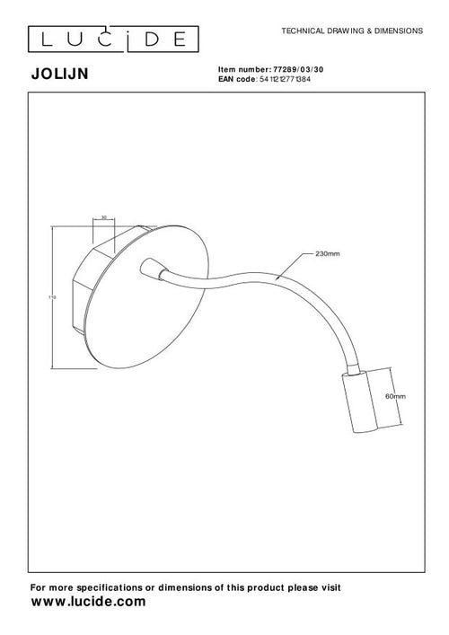 Lucide bedlamp JOLIJN - Geïntegreerde LED - Zwart - vtwonen shop