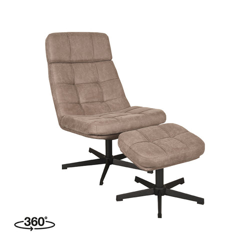LABEL51 Fauteuil Alvar - Taupe Stof - Draaibaar - Incl. Hocker - vtwonen shop
