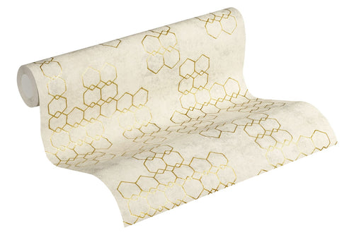 Livingwalls behang hexagon crème, wit en goud - 53 cm x 10.05 m - AS-374242 - vtwonen shop