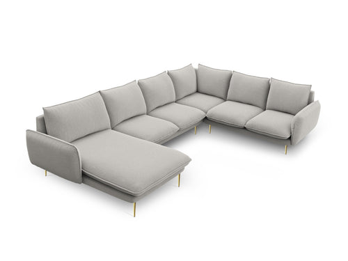 Cosmopolitan Design Panoramische hoekbank rechts Vienna 7-zits, structurele stof, lichtgrijs - 235x330x95cm