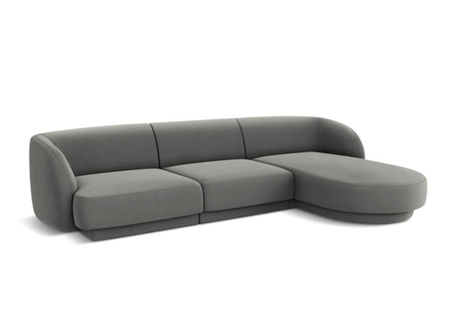 Micadoni rechter hoekbank Miley 4-zits, flueel, lichtgrijs - 156x255x70cm