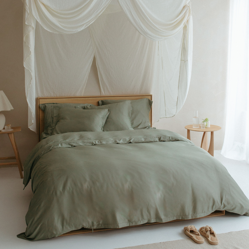 Coco & Cici - Bamboe Dekbedovertrek 200 x 220 cm - 2 Persoons Beddengoed - Olijfgroen - 2 Kussenslopen (60x70) - 100% Eco Bamboe
