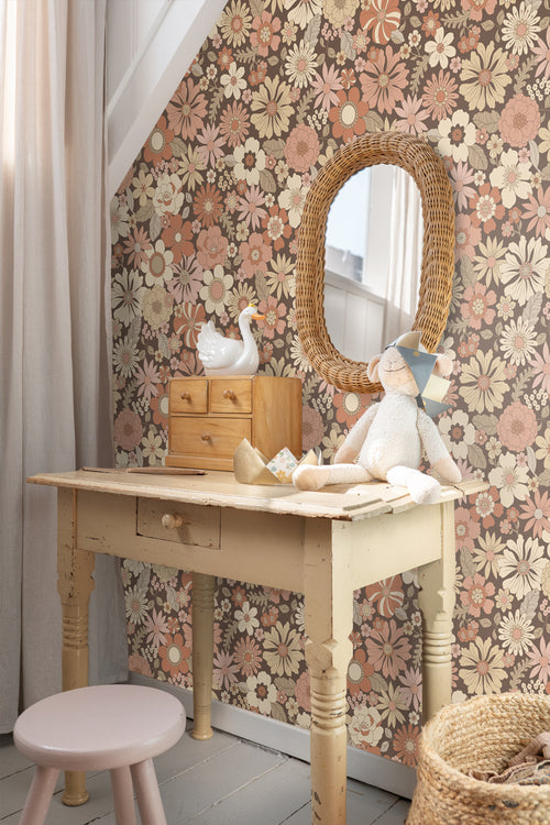 ESTAhome behang retro bloemen oudroze en beige - 53 cm x 10.05 m - 130966 - vtwonen shop