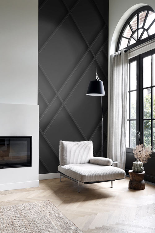 Origin Wallcoverings fotobehang wandpanelen diagonaal zwart - 200 x 279 cm - 357327