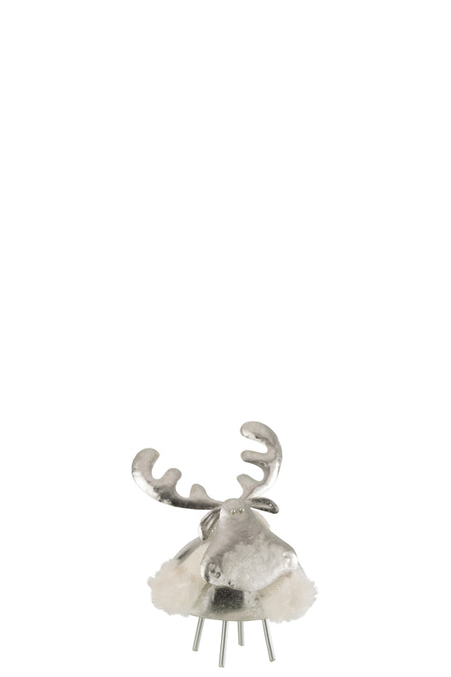 J-Line figuur Hert - metaal/textiel - zilver/wit - small