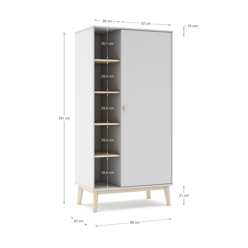 Calicosy - SIMON Garderobe - Wit - 90x52x181 cm
