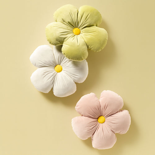 LEANDER - sierkussen Ø40 cm - bloem - Snow White - wit