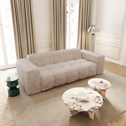 Premium Interiors - Sofa BLOOM - fluweel met reliëf beige 241cm