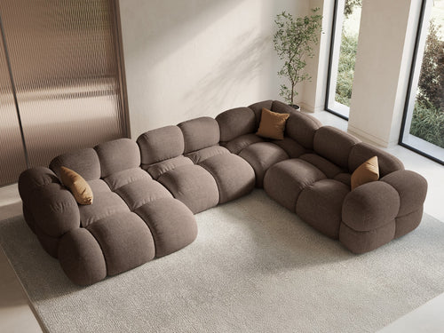Cosmopolitan Design Panoramische hoekbank rechts Loretto 5-zits, structurele stof cappuccino - 250x345x68cm