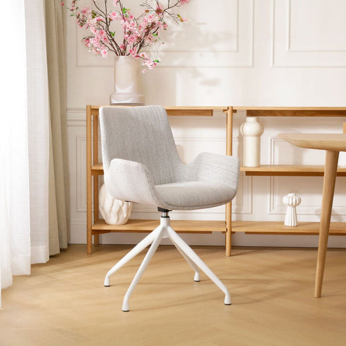 Nolon Nola-Eef Eetkamerstoel Beige Gemêleerd - Draaibaar Wit Onderstel - vtwonen shop