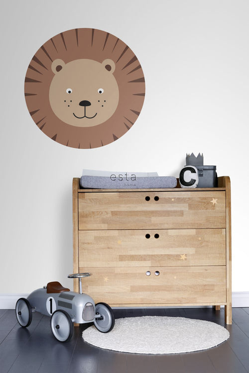 ESTAhome zelfklevende behangcirkel dierenkoppen bruin en beige - Ø 70 cm - 158975