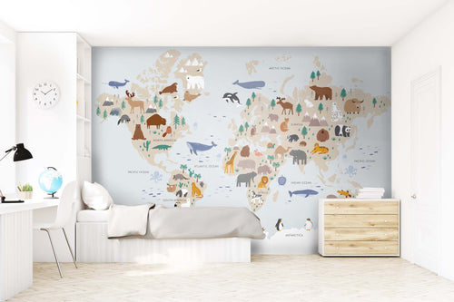 Sanders & Sanders fotobehang wereldkaart voor kinderen lichtblauw en beige - 350 x 279 cm - 950020