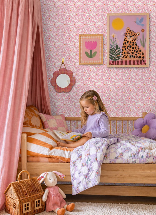 ESTAhome behang madeliefjes roze en oranje - 53 cm x 10.05 m - 131149