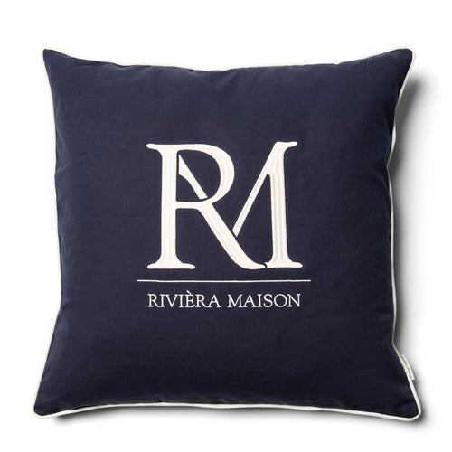 Rivièra Maison RM Monogram Pillow Cover blue 60x60 - Katoen - Blauw - vtwonen shop