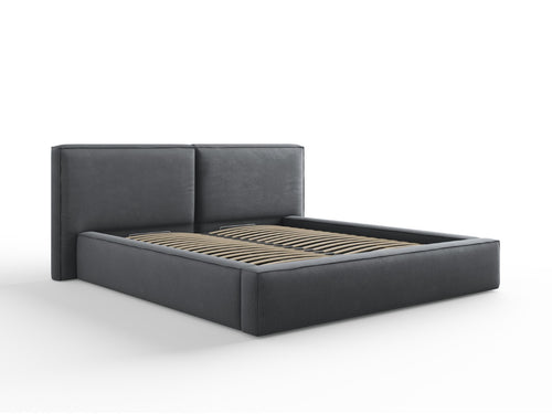 Cosmopolitan Design Opbergbed met dubbel hoofdbord Arendal 180x200cm, structurele stof, donkergrijs - 228x234x97.5cm