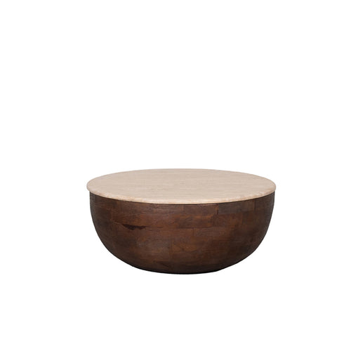LABEL51 Salontafel Bowl - Travertin Hout - 70x70x30cm