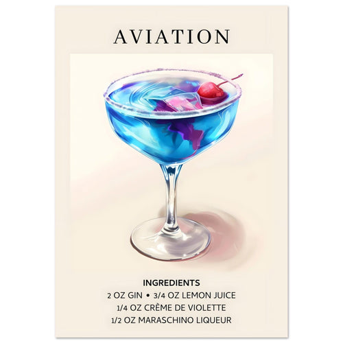Artfulprints  Aviation cocktail - Ingrediënten   poster 50x70 cm