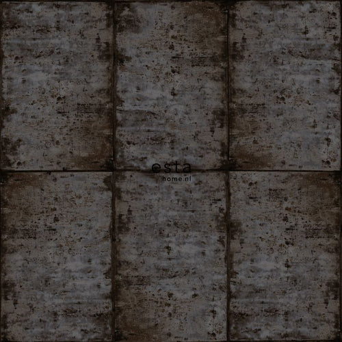 ESTAhome behang zinken platen bruin zwart en grijs - 53 cm x 10.05 m - 138880