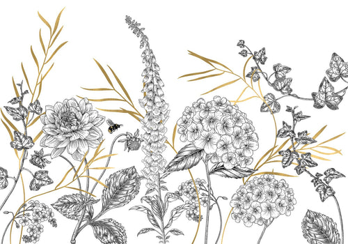 Sanders & Sanders fotobehang bloemen zwart wit en goud - 400 x 280 cm - 612472 - vtwonen shop