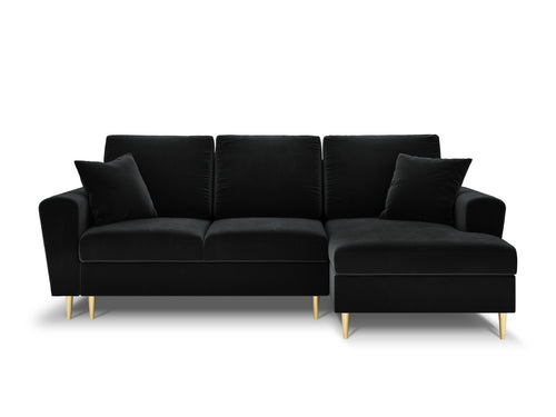 Cosmopolitan Design Converteerbare hoekbank rechts met opbergdoos Kyoto 4-zits, flueel, zwart - 145x241x88cm