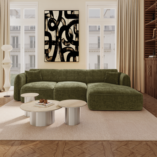 Premium Interiors - Rechthoekige hoekbank LOMI - gewaafd fluweel vintage groen 274cm