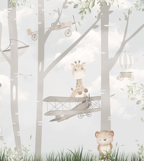 Sanders & Sanders fotobehang getekende dieren in het bos lichtgrijs - 250 x 279 cm - 950034 - vtwonen shop