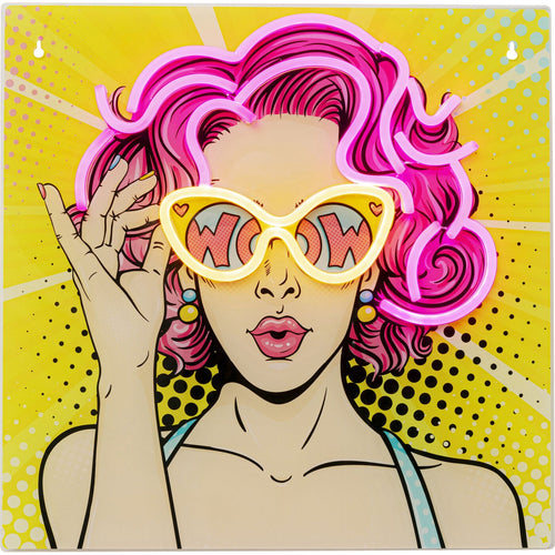 Kare Design Schilderij LED komieks vrouw 39x39cm