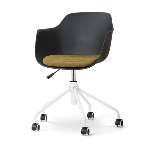 Nolon Nout-Liz eetkamerstoel zwart met mosgroen zitkussen - wit onderstel