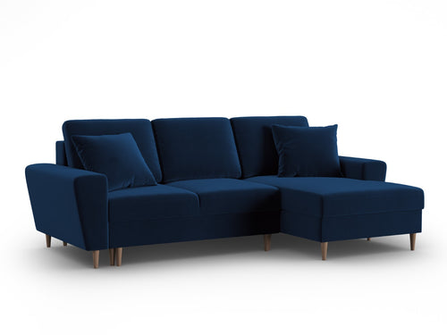 Cosmopolitan Design Converteerbare hoekbank rechts met opbergdoos Kyoto 4-zits, flueel koningsblauw - 145x241x88cm