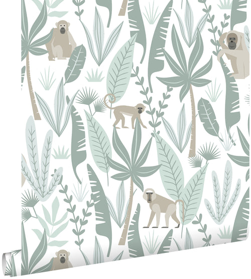 ESTAhome behang jungle apen mintgroen - 53 cm x 10.05 m - 139071
