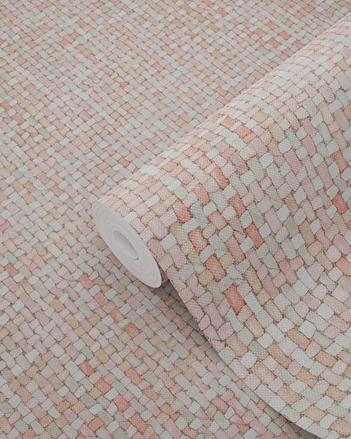 ESTAhome behang geweven linnenstructuur perzik oranje roze - 53 cm x 10.05 m - 148661