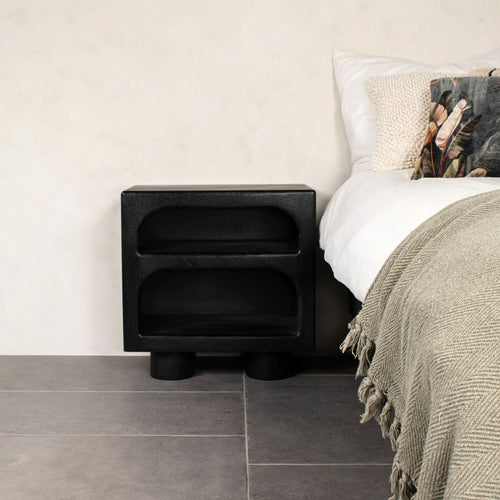 Giga Meubel Nachtkastje Pablo - Zwart - Mangohout - 35xx55cm - vtwonen shop