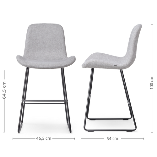 Nolon Nino-Fé Barkrukken Set van 2 - Lichtgrijs - Zwart - 65 cm