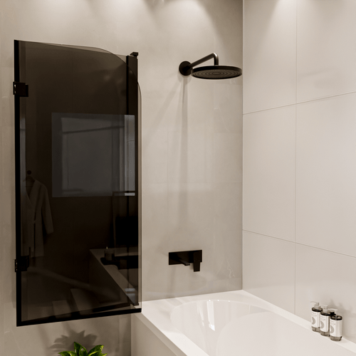 LOMAZOO badwand Caracas - 2 delig - draaibaar - anti kalk nano coating - rookglas - zwart - 120 x 140 cm