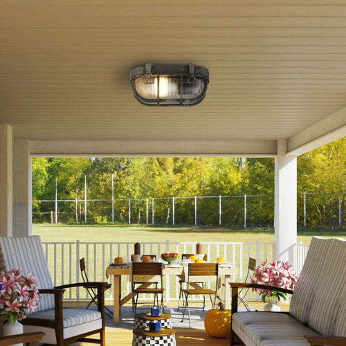 Bulkhead Buitenlamp, zwart zilver aluminium, IP44