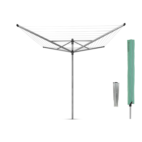 Brabantia Droogmolen Lift-O-Matic, 60 meter met metalen grondanker, doorsnede 45 mm en beschermhoes 311048 - Metallic Grey
