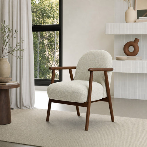 DÉJA Living Fauteuil Skövde - Beige Stof/Walnoot - 65x72x81cm