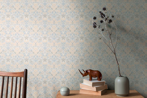 Livingwalls behang bloemen en vogels in art nouveau stijl beige, blauw en grijs - 53 cm x 10.05 m - AS-390564 - vtwonen shop