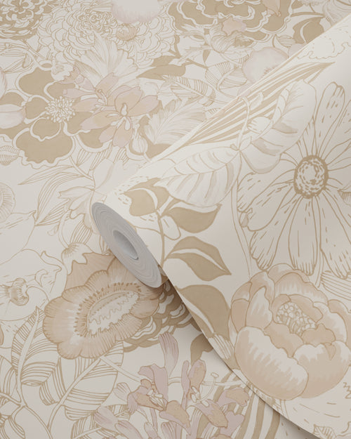 ESTAhome behang vintage bloemen beige en oudroze - 53 cm x 10.05 m - 139763 - vtwonen shop