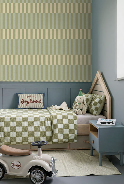 ESTAhome behang linnen-look strepen groen, blauw en beige - 50 x 900 cm - 132250