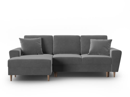 Cosmopolitan Design Uitklapbare hoekbank links met opbergdoos Kyoto 4-zits, flueel lichtgrijs - 145x241x88cm