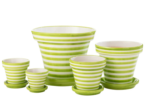 J-Line bloempot Granada Stripes Handmade + Painted - keramiek - groen - extra large - Ø 50 cm - vtwonen shop